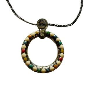 Brighton 18" Delicate Silver Chain Necklace w/Multicolor Circle Pendant
